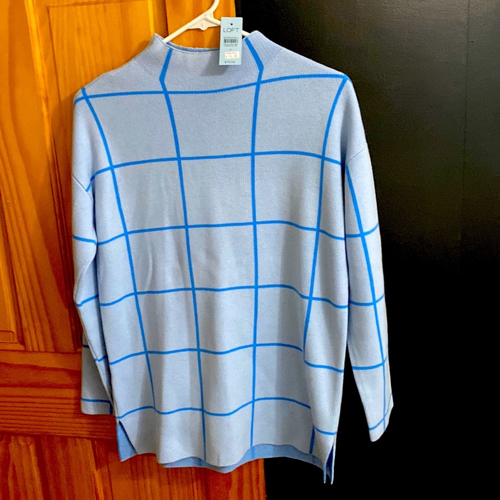 LOFT window pane design light blue sweater